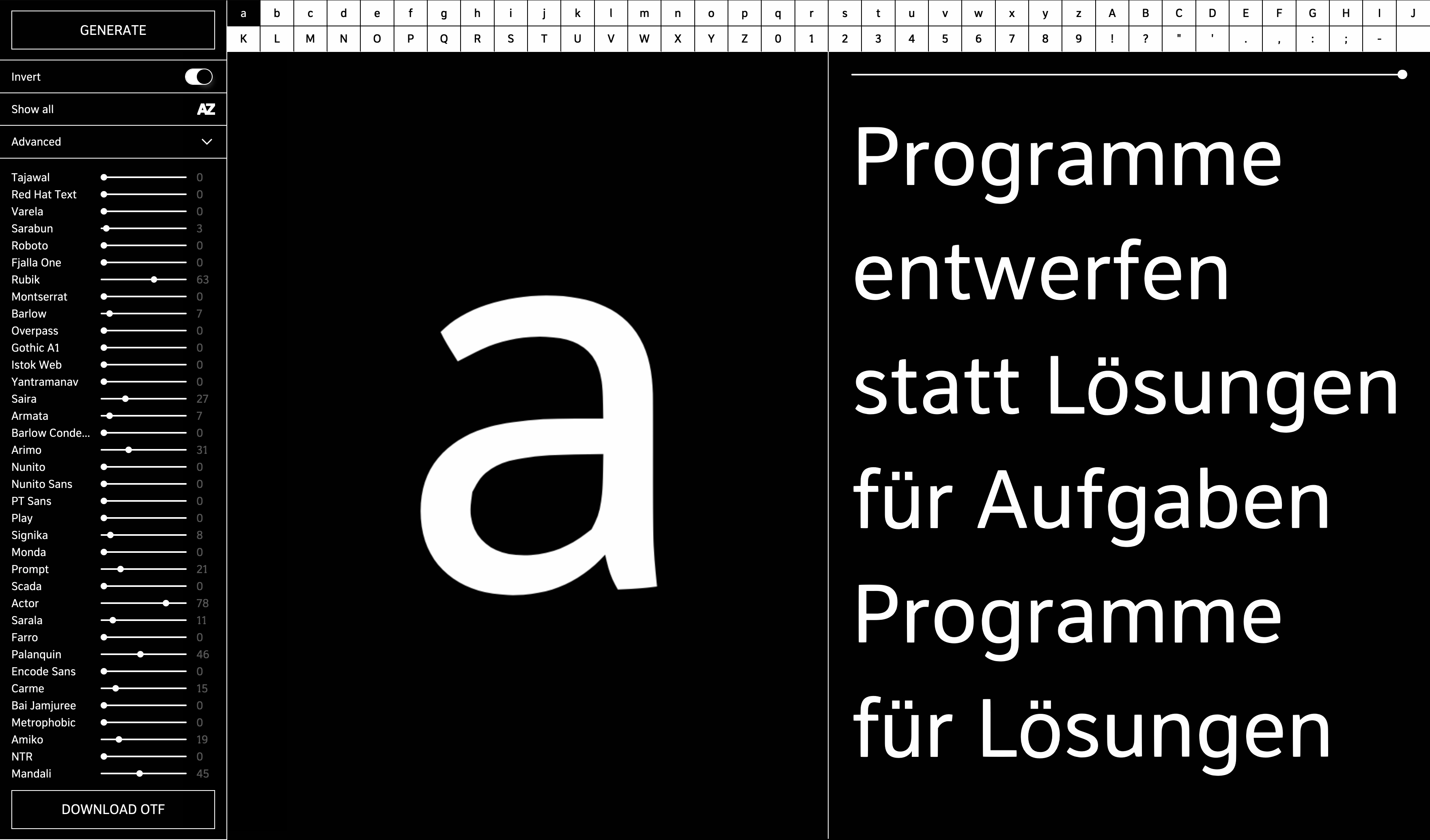 Marcel Saidov Relentless Type Generator ECAL Master Type Design Google Fonts Interpolation Programm