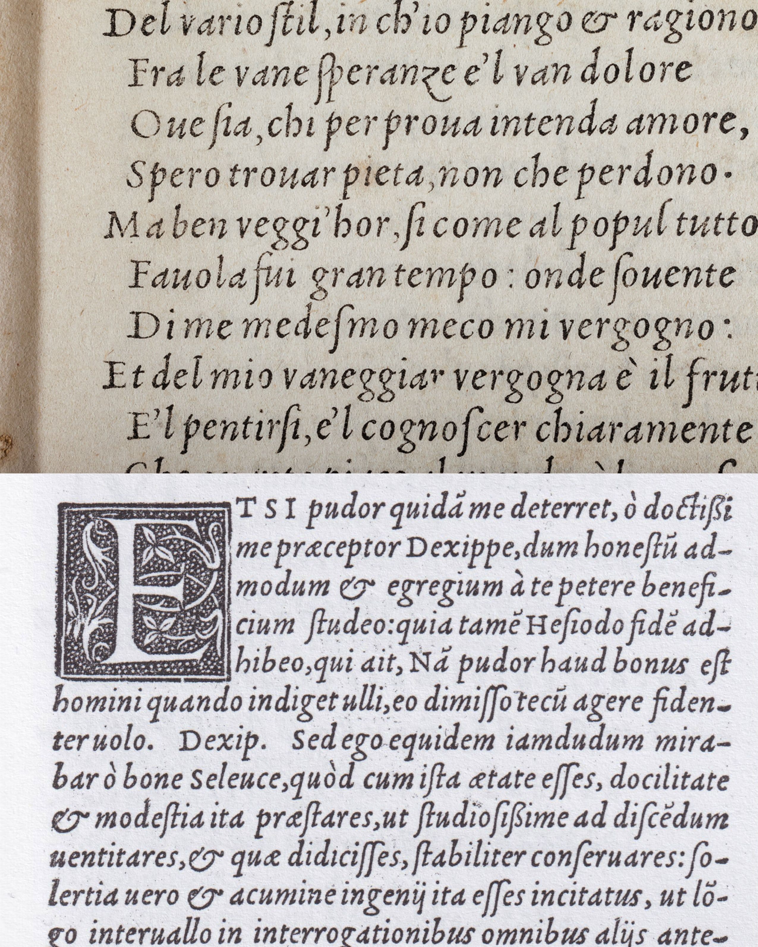 Griffo – Girolamo Soncino, Fano 1503 / Garamont – Pica Italic, Vascosan, 1549