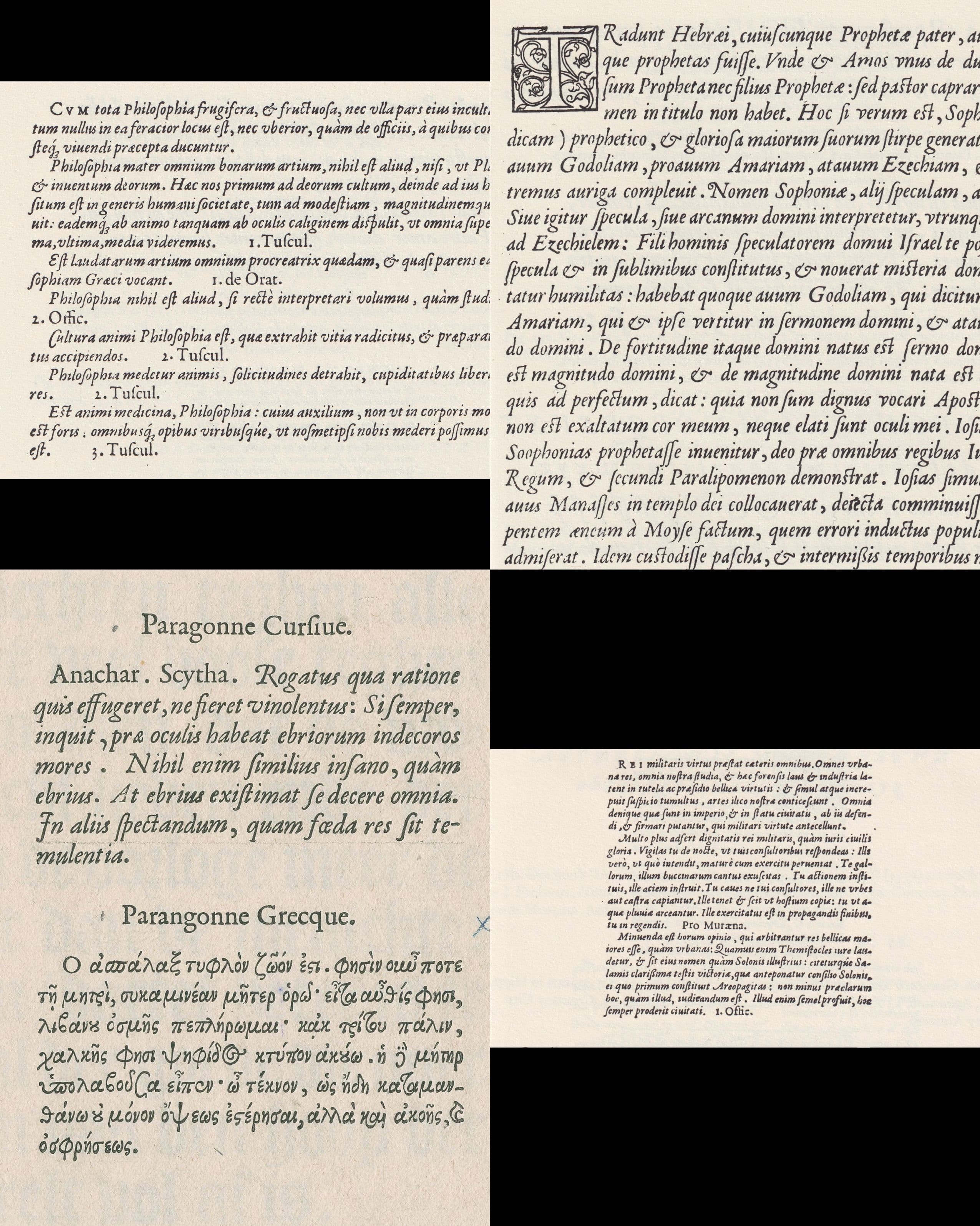 Granjon 1554: Pica Italic, Great Primer Italic, Paragon Italic, First Brevier Italic